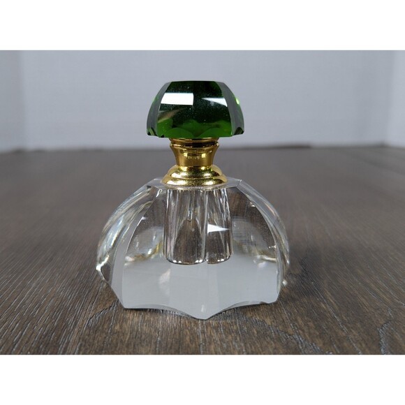 VTG Dome Crystal Glass Perfume Bottle Twist Top Applicator Wand Clear Green 3in - Picture 1 of 8